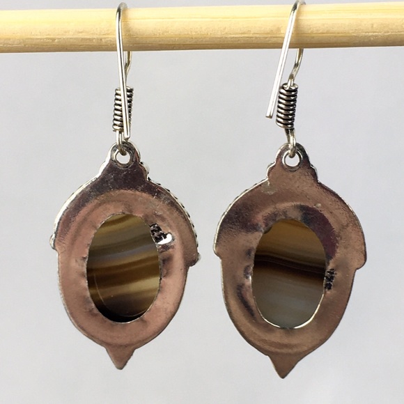 Banded Agate Stone Hook Dangle Earrings - Picture 6 of 7